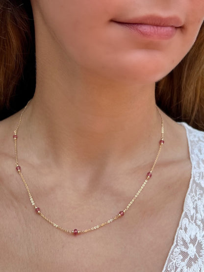 Pink Tourmaline Station Necklace | October Birthstone