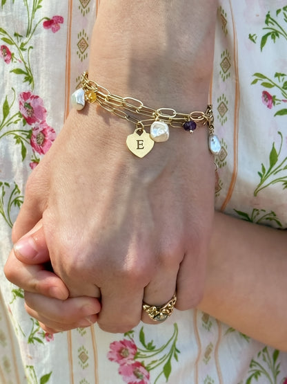 Heart Initial Charm Bracelet | 14k Gold Filled or Sterling Silver