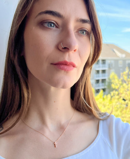 Rose Gold Tiny Cross Necklace for Women