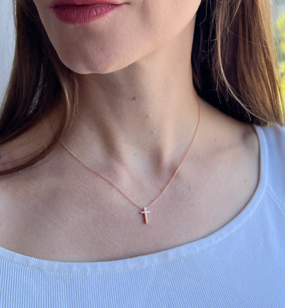 Rose Gold Tiny Cross Necklace for Women