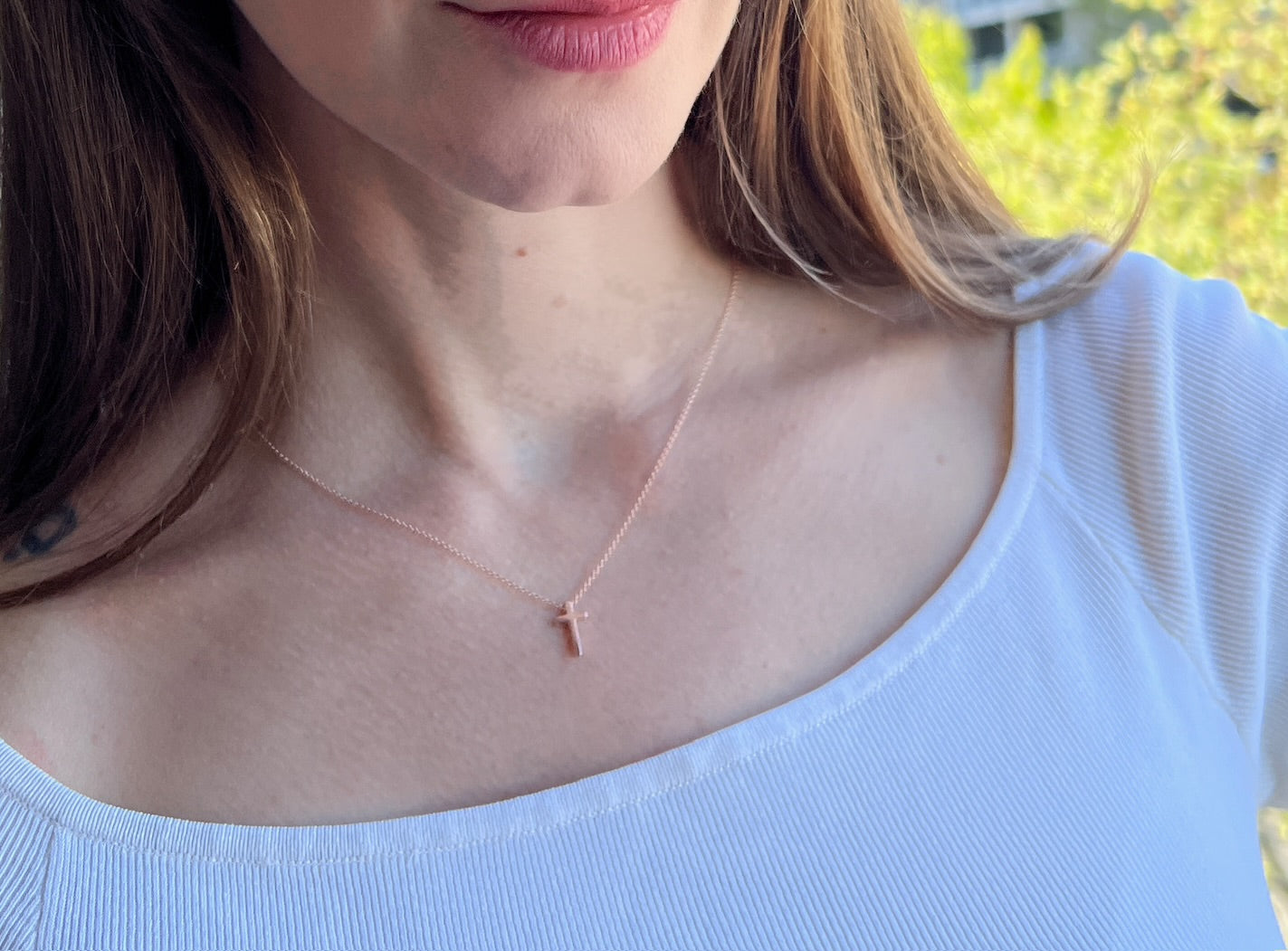 Rose Gold Tiny Cross Necklace for Women