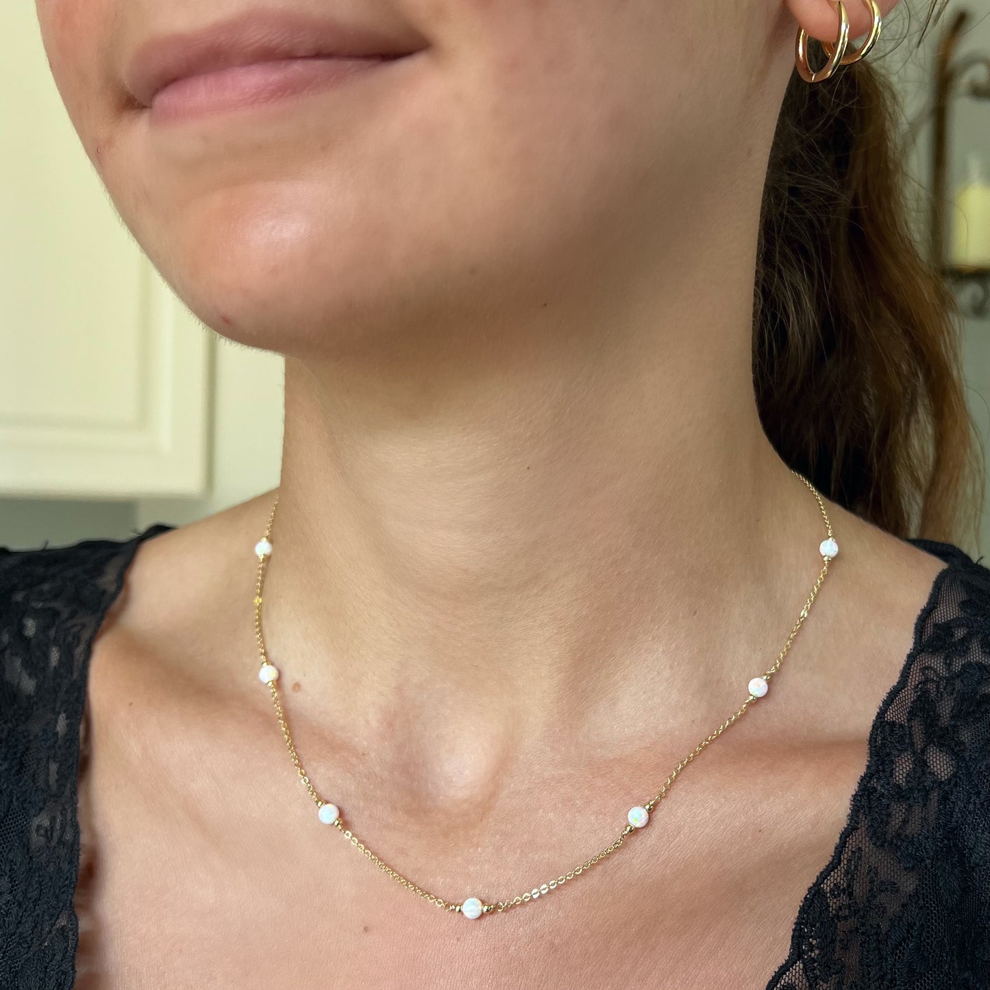 White Opal Station Necklace