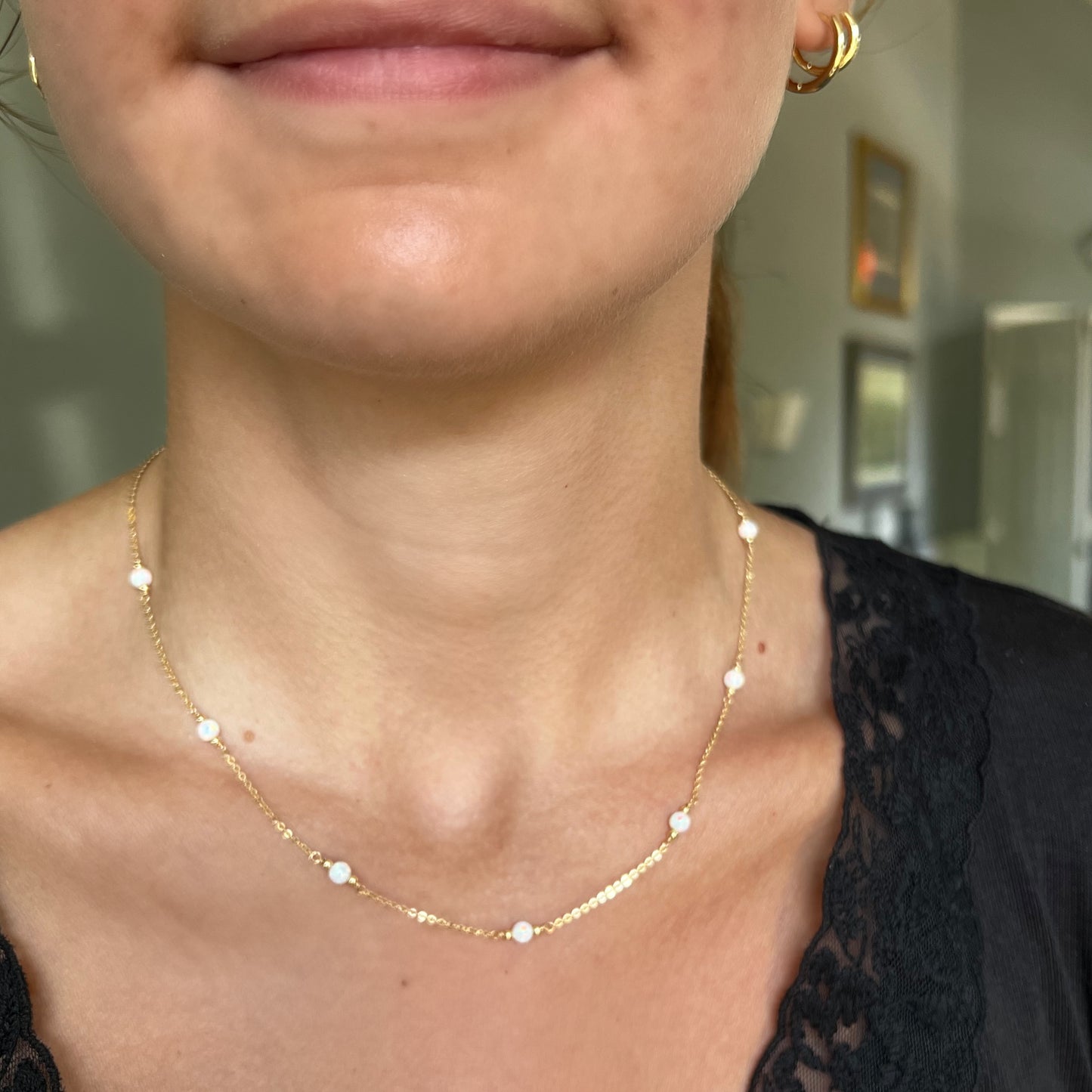 White Opal Station Necklace