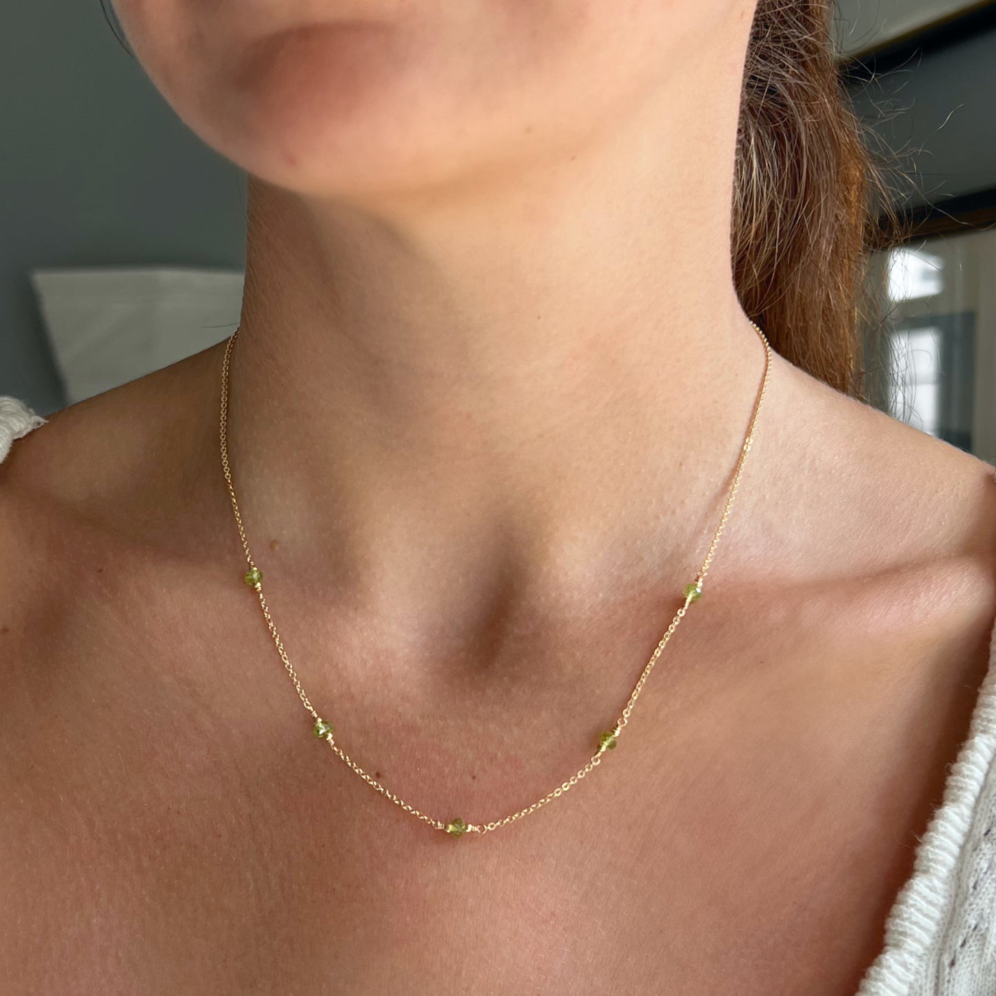Peridot Station Necklace - August Birthstone Necklace