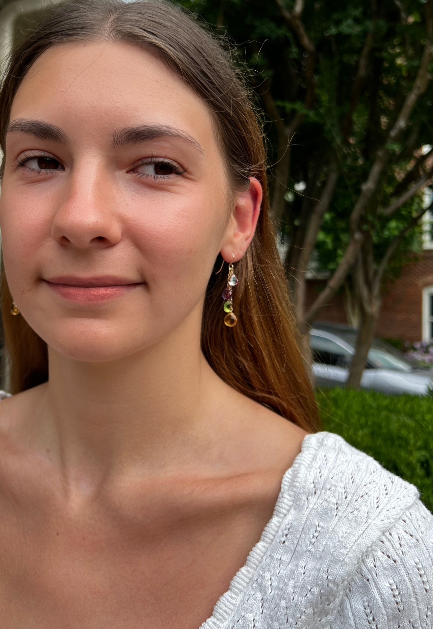 Citrine, Peridot, Amethyst and Topaz Dangle Earrings