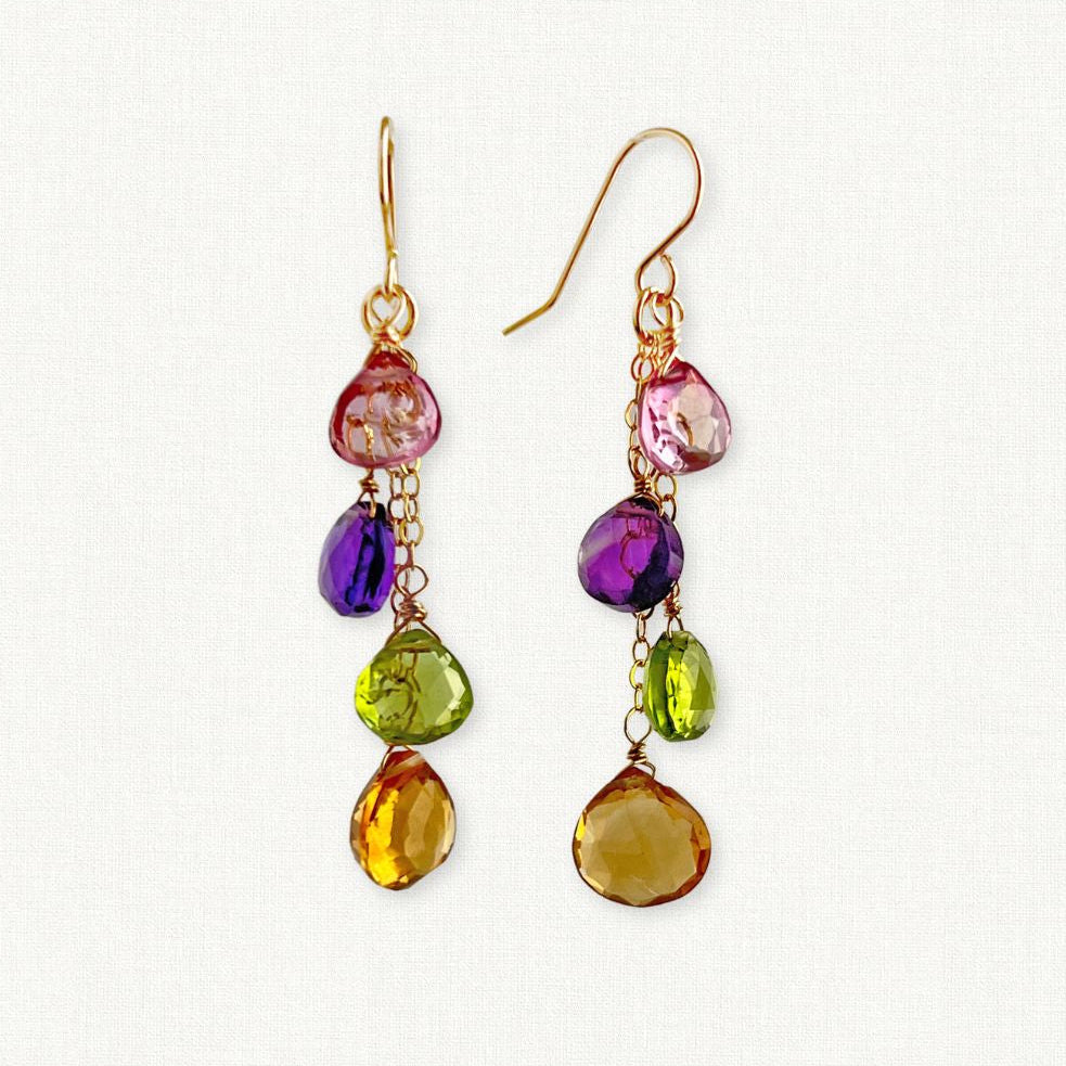 Citrine, Peridot, Amethyst and Topaz Dangle Earrings