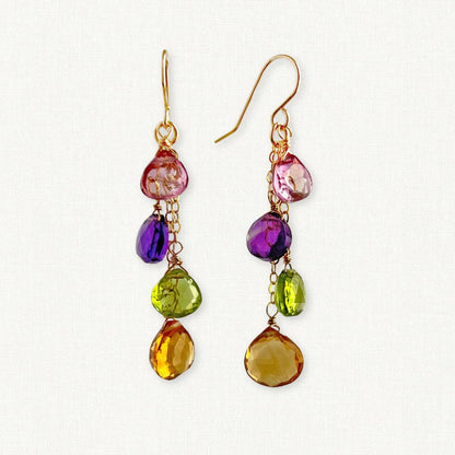 Citrine, Peridot, Amethyst and Topaz Dangle Earrings