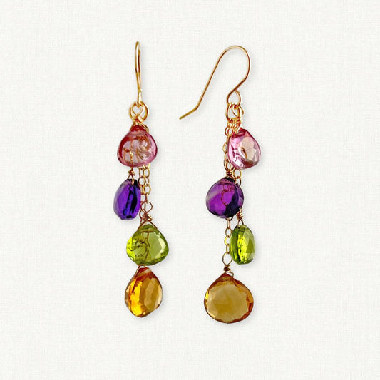 Citrine, Peridot, Amethyst and Topaz Dangle Earrings