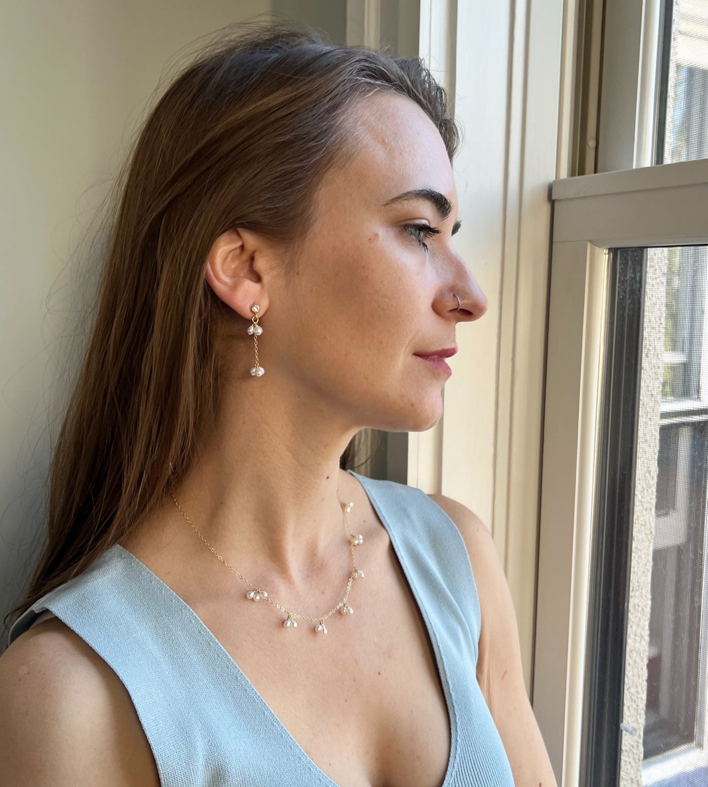 Rosa Pearl Cluster Dangle Earrings