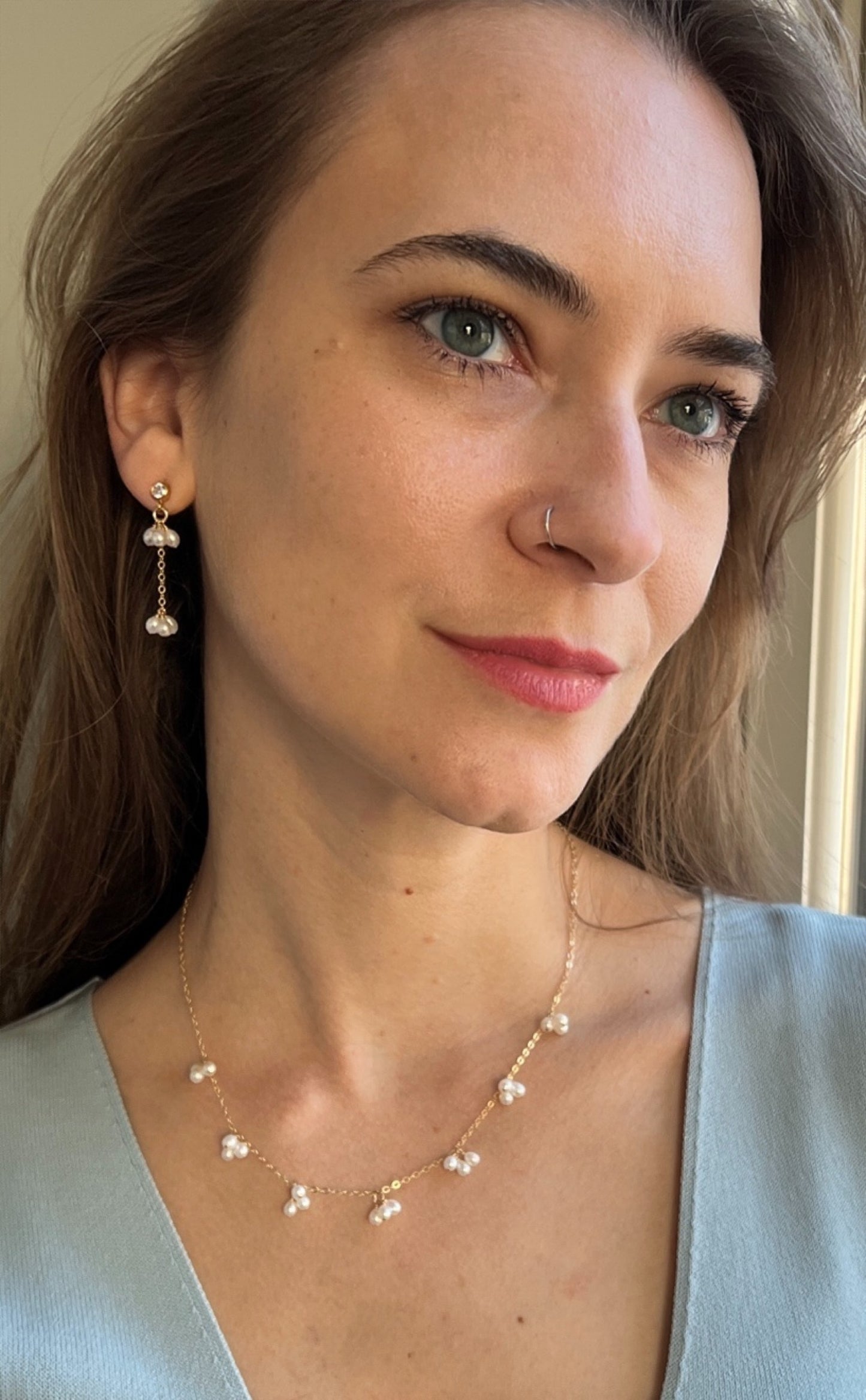 Rosa Pearl Cluster Dangle Earrings