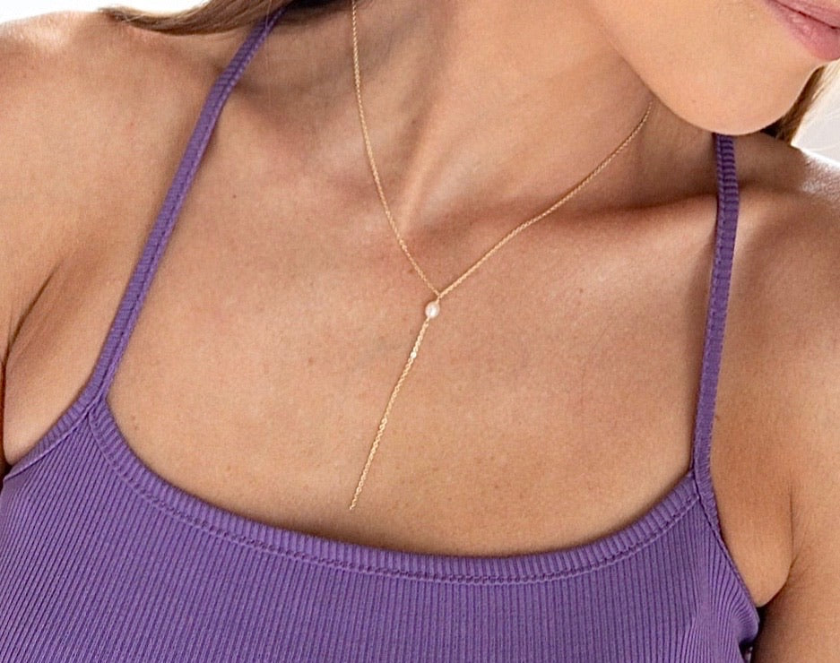 Dainty Pearl Lariat Necklace