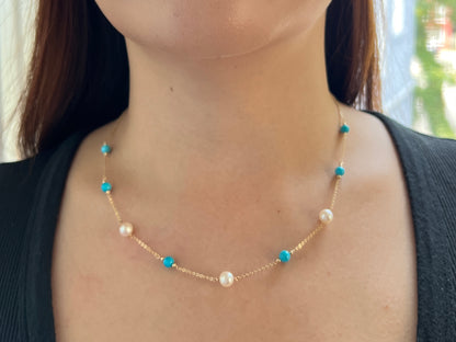 Celeste Turquoise Pearl Station Necklace