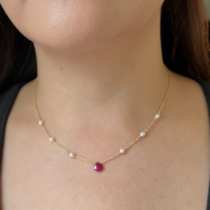 Heartland Necklace | Ruby pearl station necklace