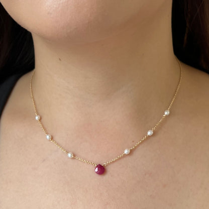 Heartland Necklace | Ruby pearl station necklace