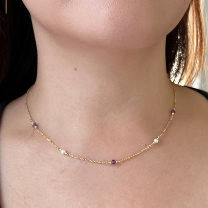 Amethyst and Pearl Station Necklace