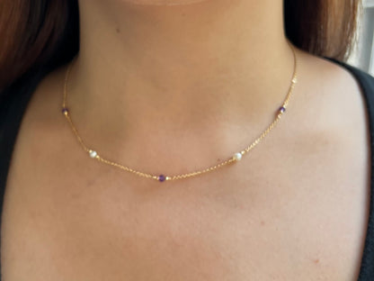 Amethyst and Pearl Station Necklace
