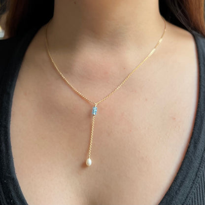 Serenity Lariat Necklace | Blue Topaz & Pearl Bridal Necklace