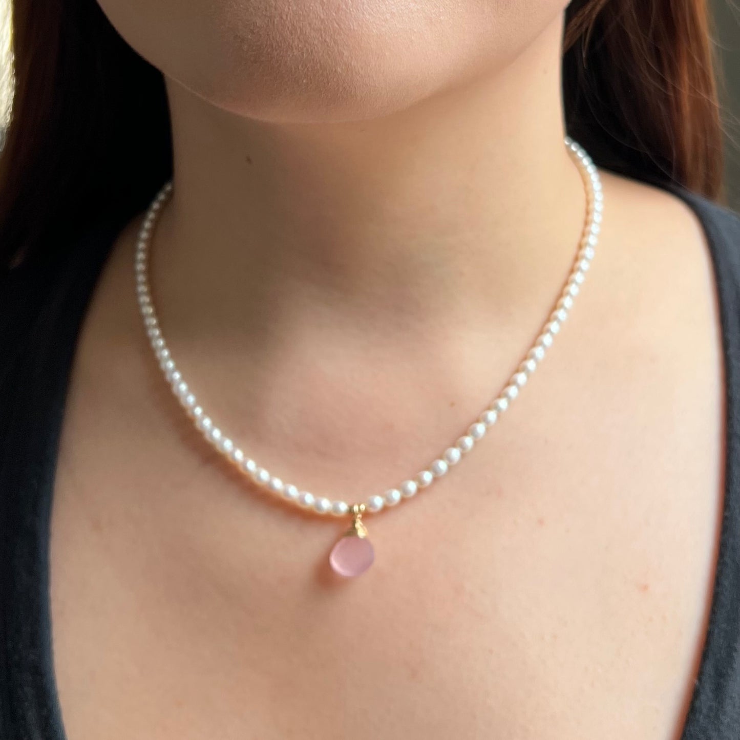 Dainty Pearl and Rose Quartz Choker