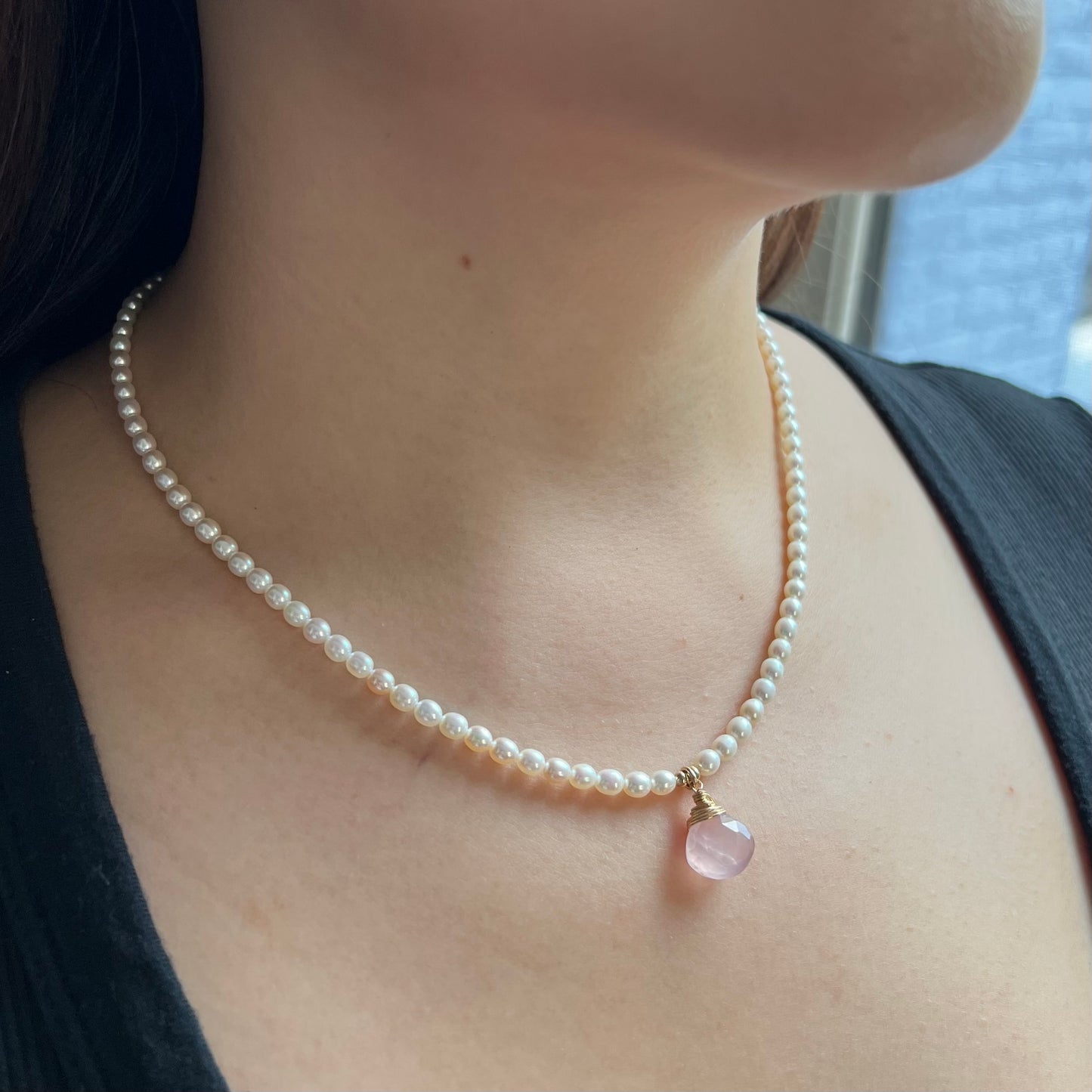 Dainty Pearl and Rose Quartz Choker