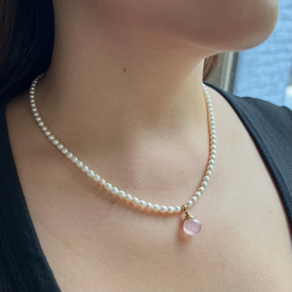 Dainty Pearl and Rose Quartz Choker