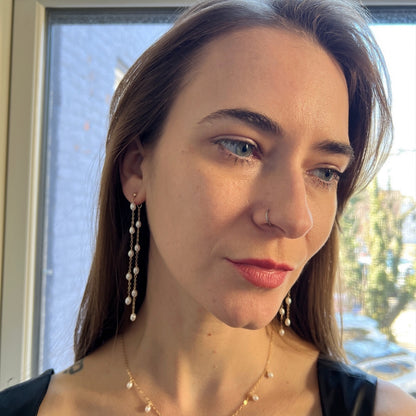 Rosa Long Pearl Dangle Front Back Earrings | Freshwater Pearl Earrings