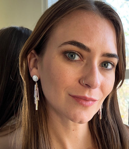 Coin Pearl Biwa Pearl Dangle Earrings