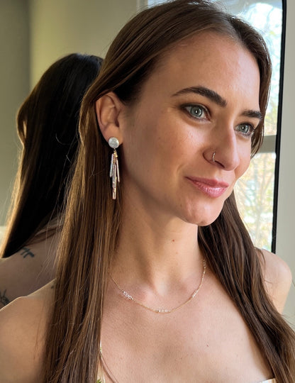 Coin Pearl Biwa Pearl Dangle Earrings