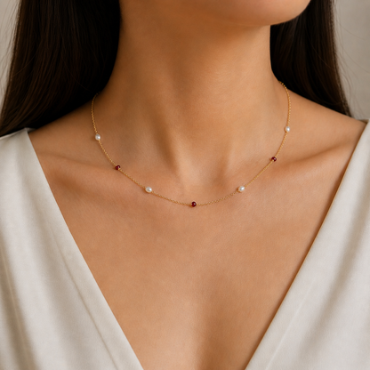 Reverie Necklace | Ruby and Pearl Station Necklace