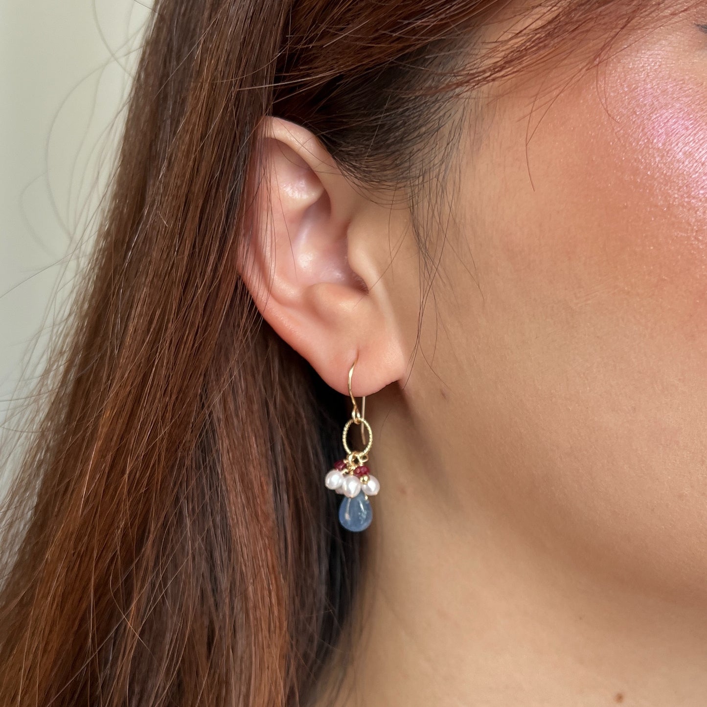 Jubilee Earrings | Kyanite Pearl and Ruby Earrings