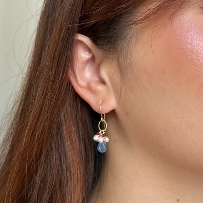 Jubilee Earrings | Kyanite Pearl and Ruby Earrings