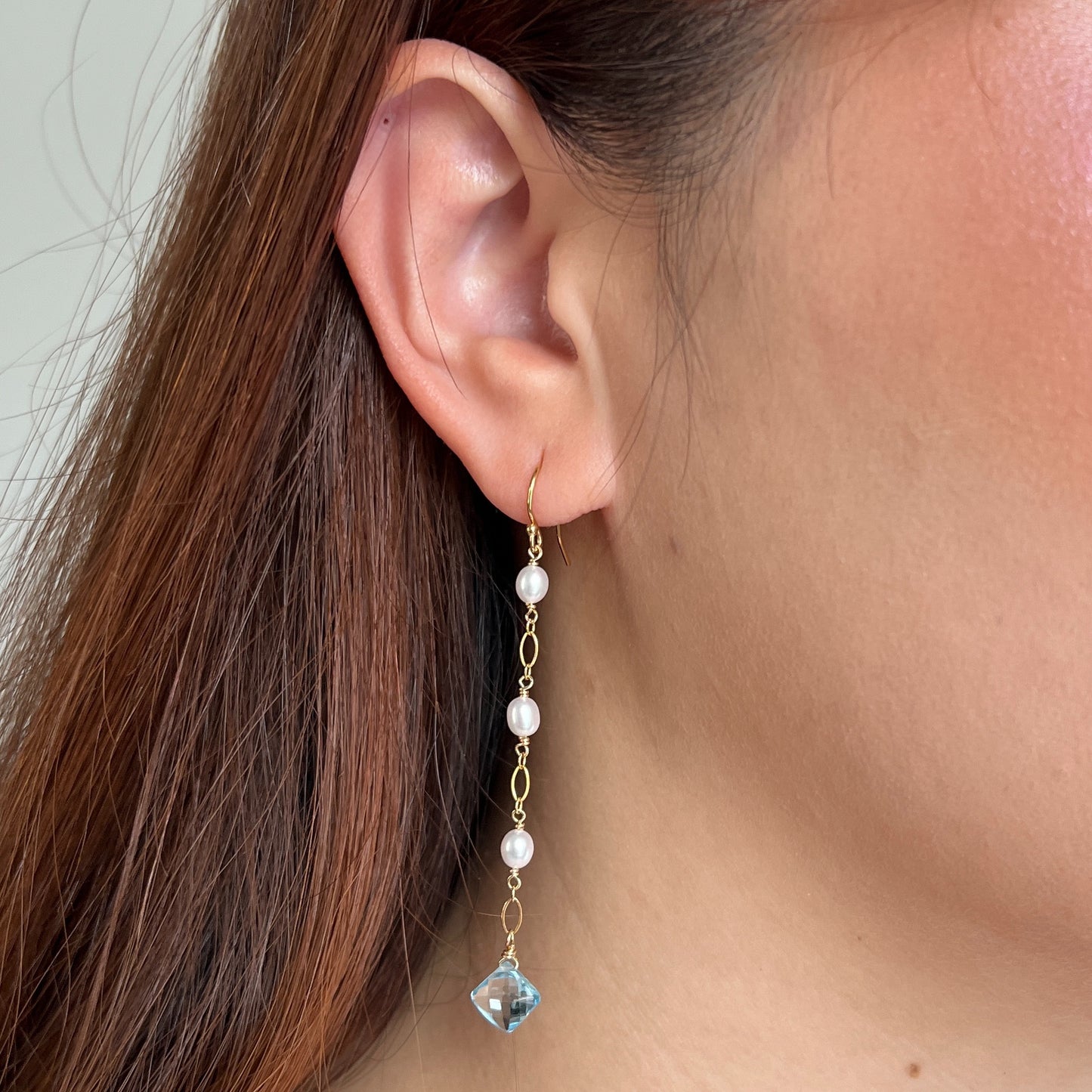 Blue Tide Earrings | Sky Blue Topaz and Pearl Dangle Earrings