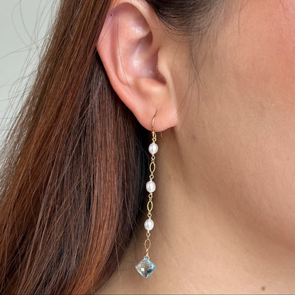Blue Tide Earrings | Sky Blue Topaz and Pearl Dangle Earrings