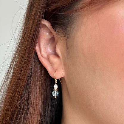 Grace Earrings | Dainty Blue Topaz & Pearl Drop Earrings