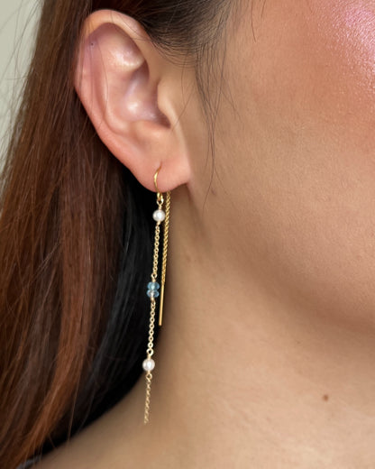 Drift Threader Earrings | Blue Topaz & Pearl Bridal Earrings