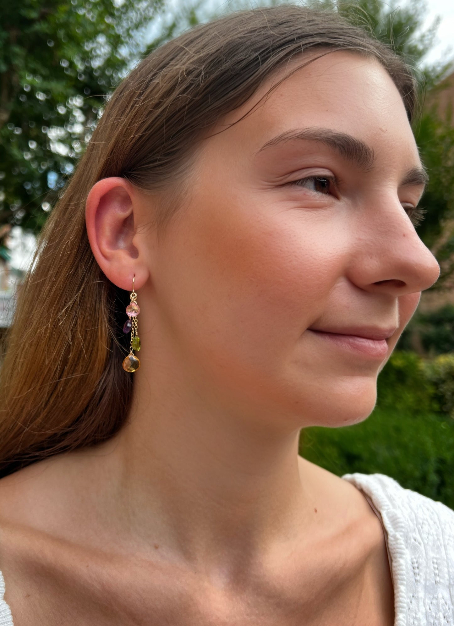 Citrine, Peridot, Amethyst and Topaz Dangle Earrings