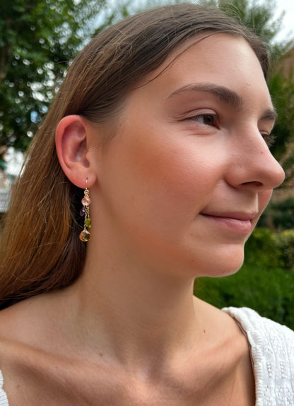 Citrine, Peridot, Amethyst and Topaz Dangle Earrings