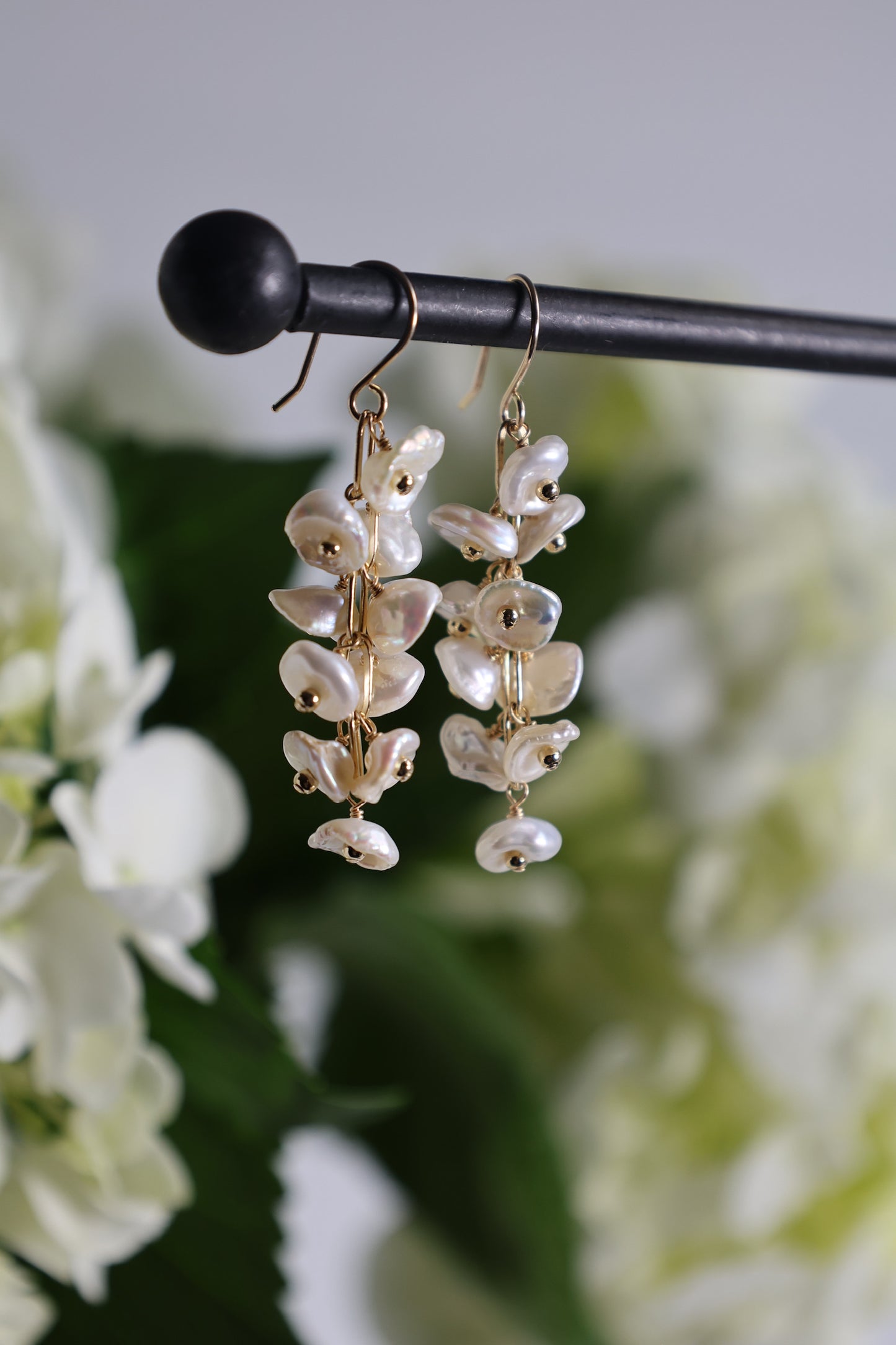Keshi Pearl Petal Earrings | Bridal Pearl Drop Earrings