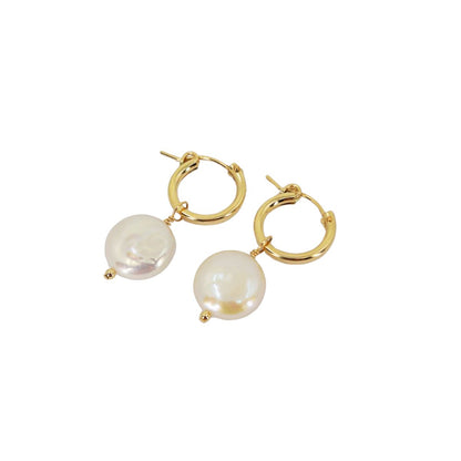 Coin Pearl Hoop Earrings