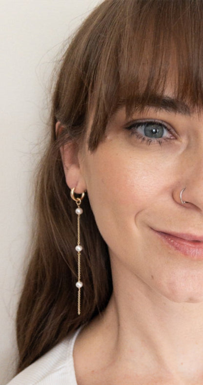 Long Pearl Hoop Earrings