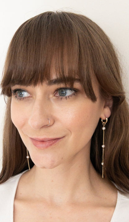 Long Pearl Hoop Earrings