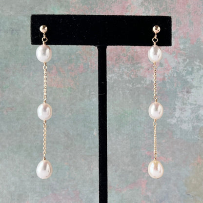 Nicola Pearl Earrings Dangle with Ball Stud Earring and Freshwater Pearls
