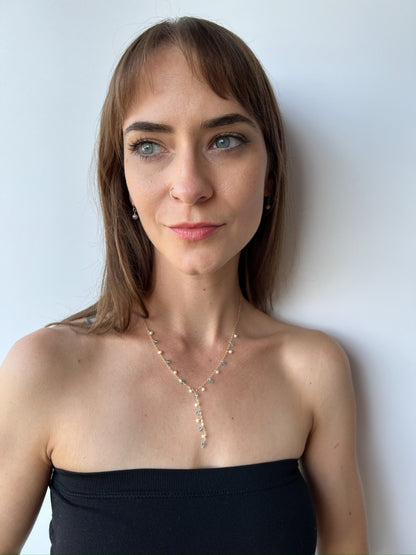 Enchantment Lariat Necklace | Blue Topaz & Pearl Bridal Statement Necklace