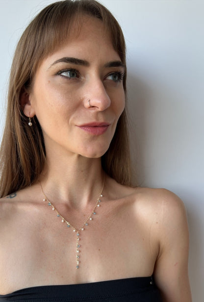 Enchantment Lariat Necklace | Blue Topaz & Pearl Bridal Statement Necklace