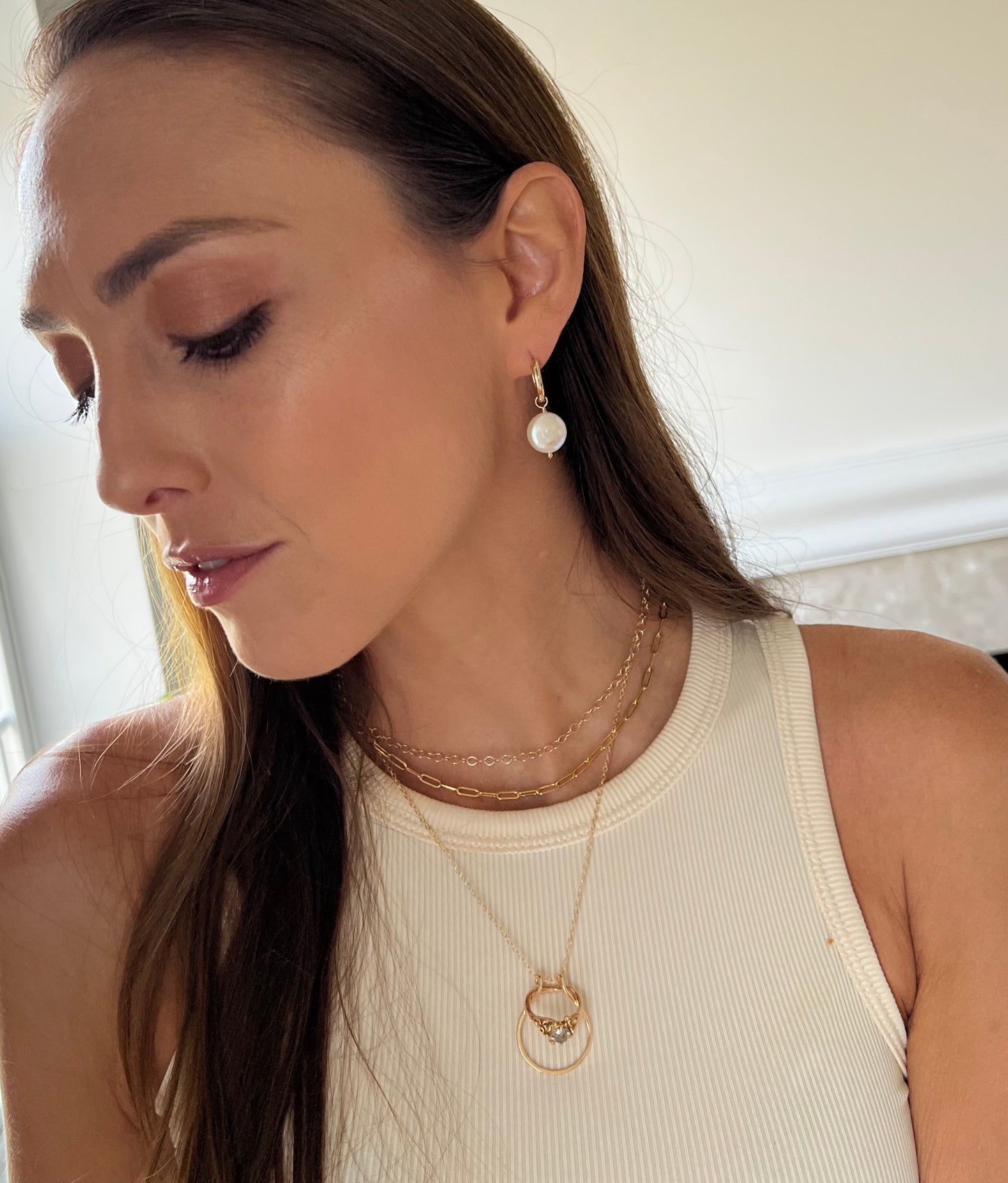 Coin Pearl Hoop Earrings