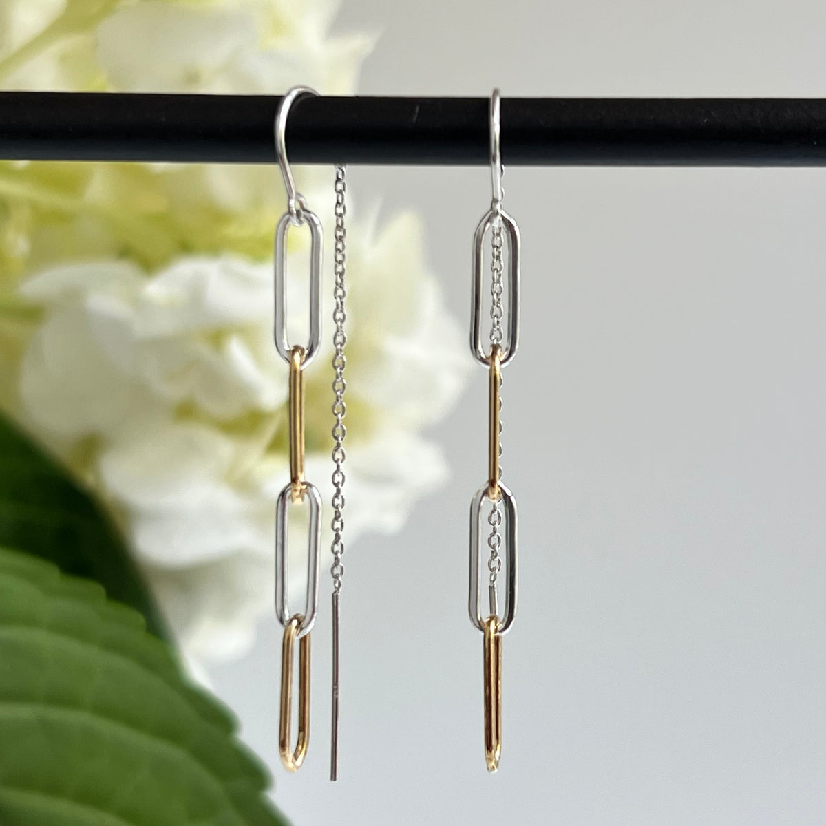 Mixed Metal Paperclip Chain Threader Earrings
