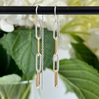 Mixed Metal Paperclip Chain Threader Earrings