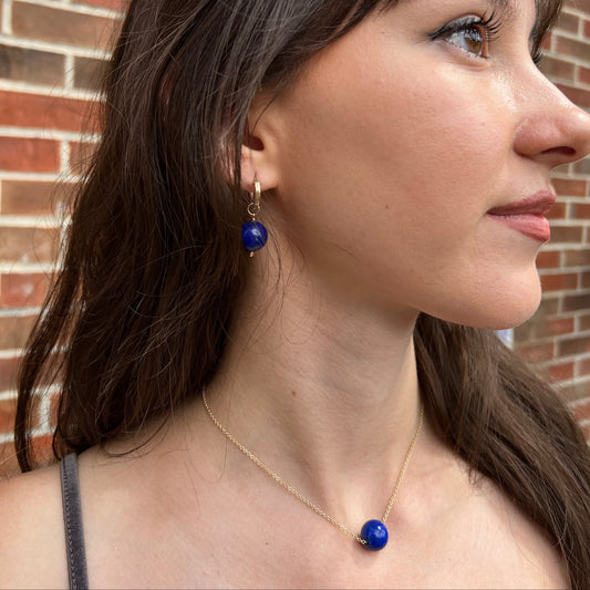 Large Lapis Huggie Earrings