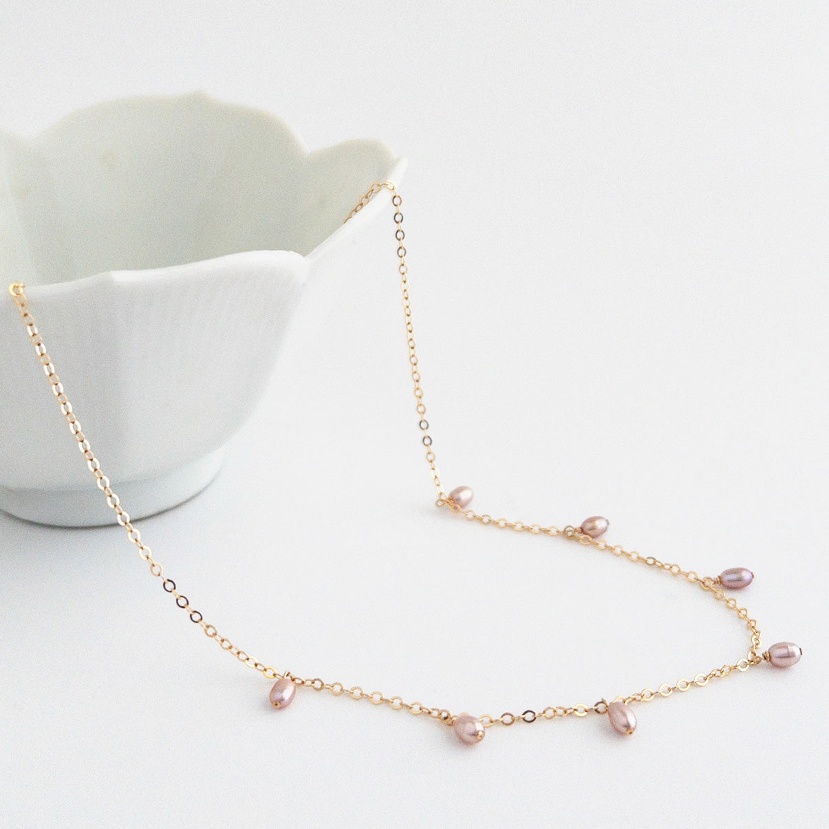 Rosa Tiny Blush Pearl Dangle Necklace