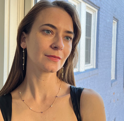 Gigi Long Pearl Earrings | Tiny Pearl Threaders