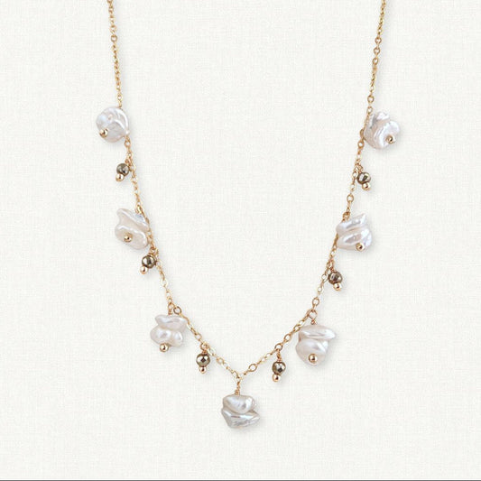 Keshi Pearl & Pyrite Dangle Necklace